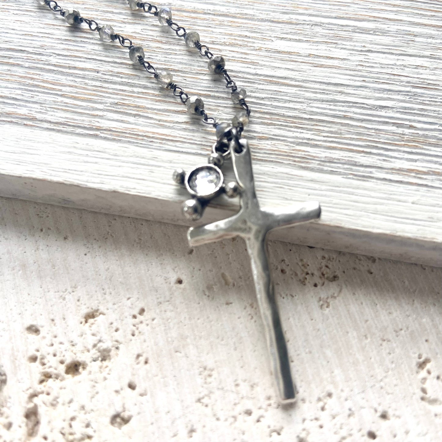 Cross charm necklace pyrite semi precious jewelry