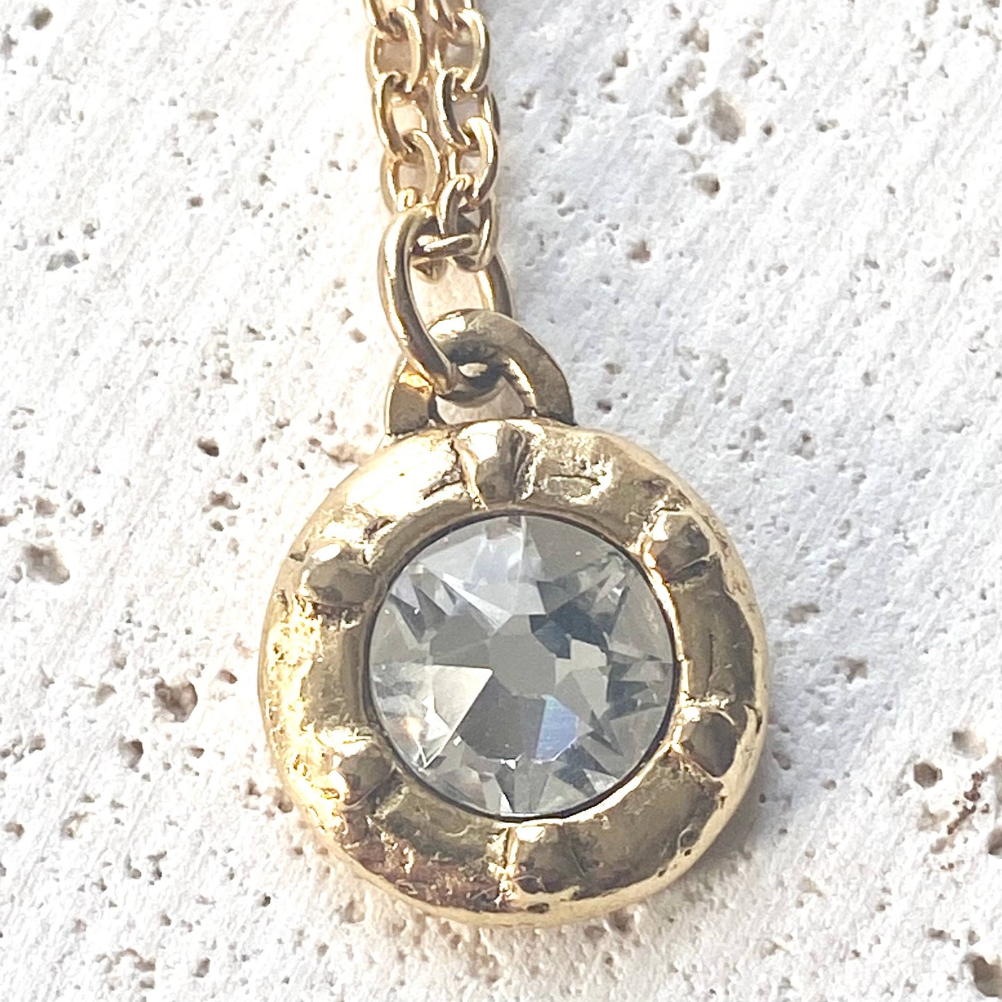 Simple hand casted crystal necklace gold layering jewerly