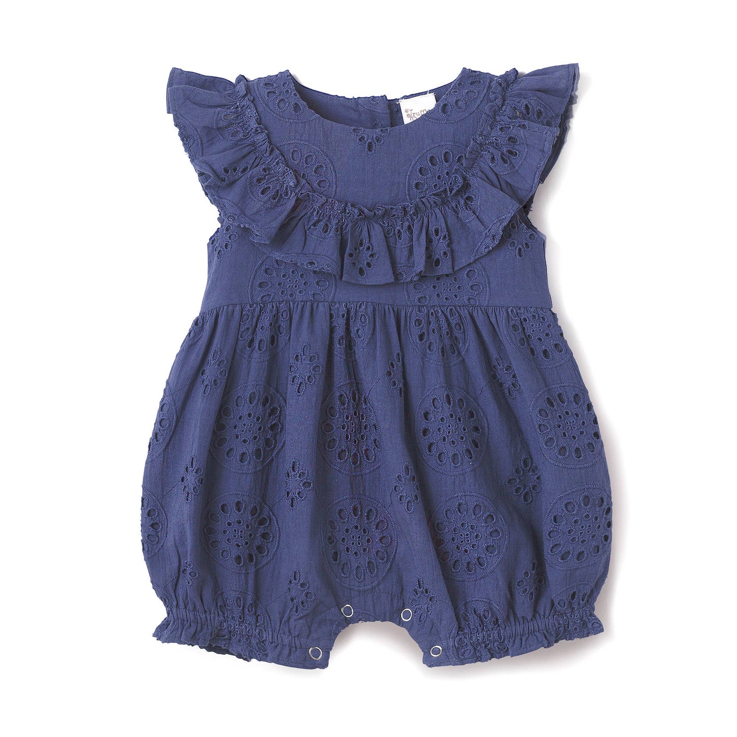 Baby Eyelet Romper Blue Cotton Ruffle One-Piece