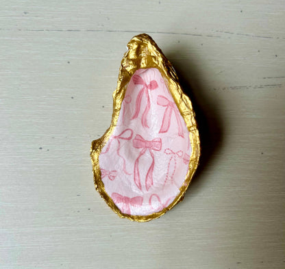 Pink Bow Oyster Shell Jewelry Dish