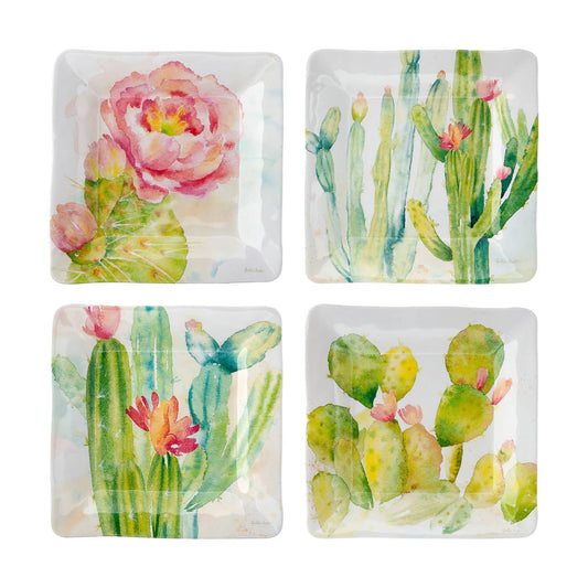 4-Piece Cactus Melamine 6" Tidbit Plate