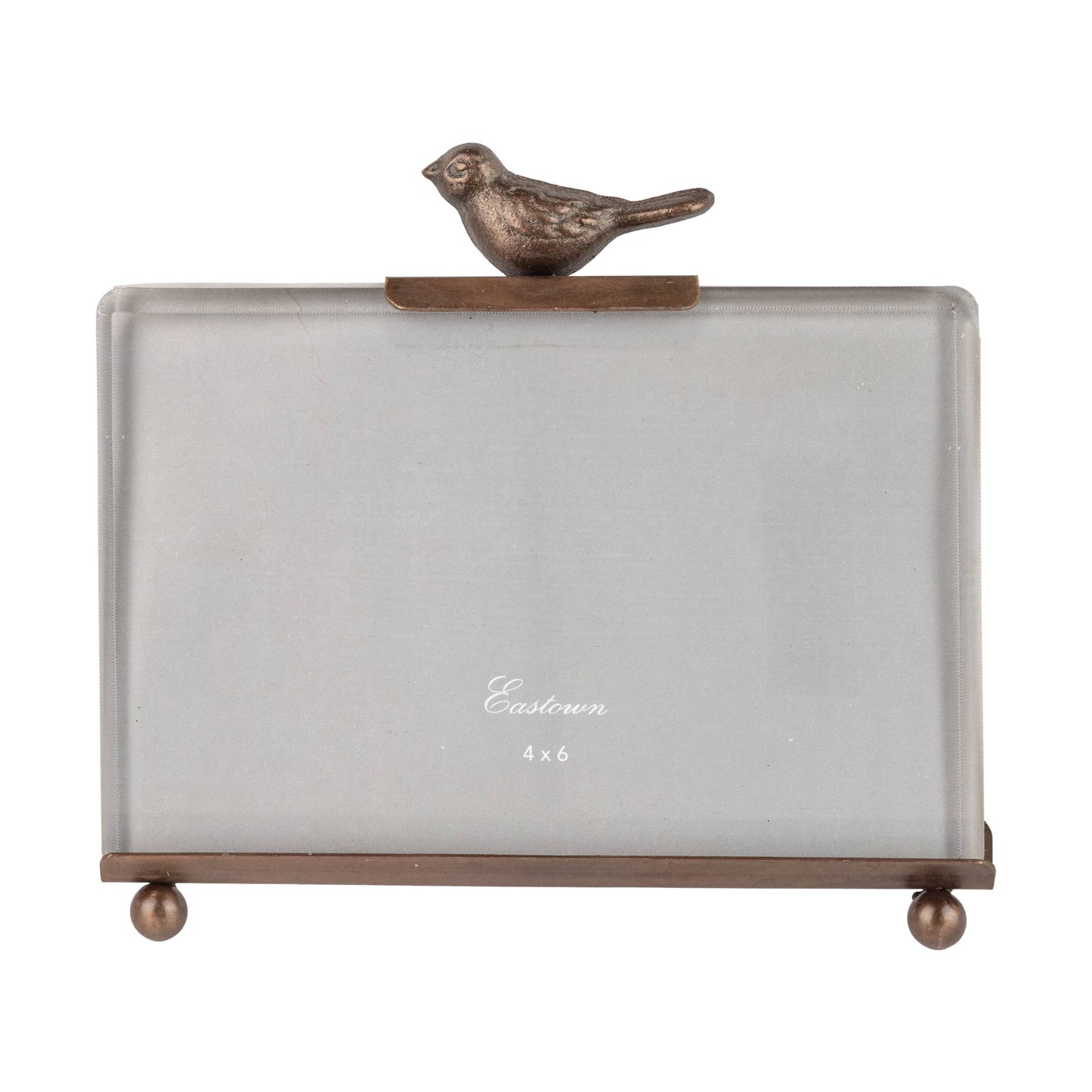 Beveled Glass Brass Metal Easel Frame with Bird on Top