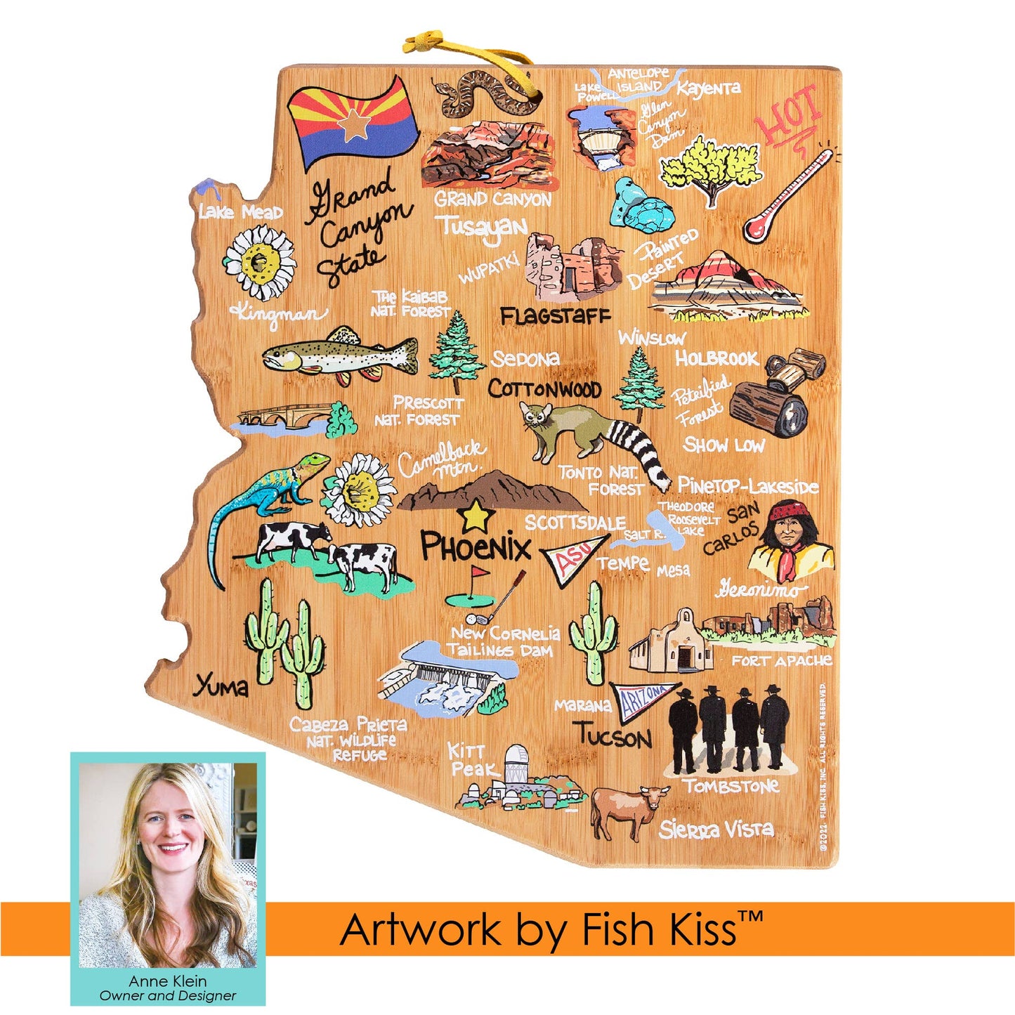 Arizona Cutting Board with Artwork by Fish Kiss™