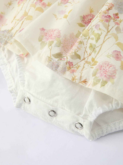 Floral Baby Girl Romper With Bow Ruffle And Hat: 6M