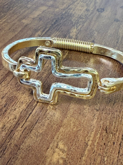Beautiful Mixed Metal Cross Cuff Bracelet Gold OR Silver