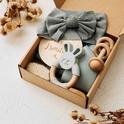 Baby Silicone Bibs Headband Brush Gift Set: Brown