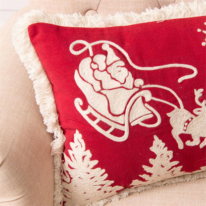 Lumbar Pillow - Embroidered Santa's Sleigh
