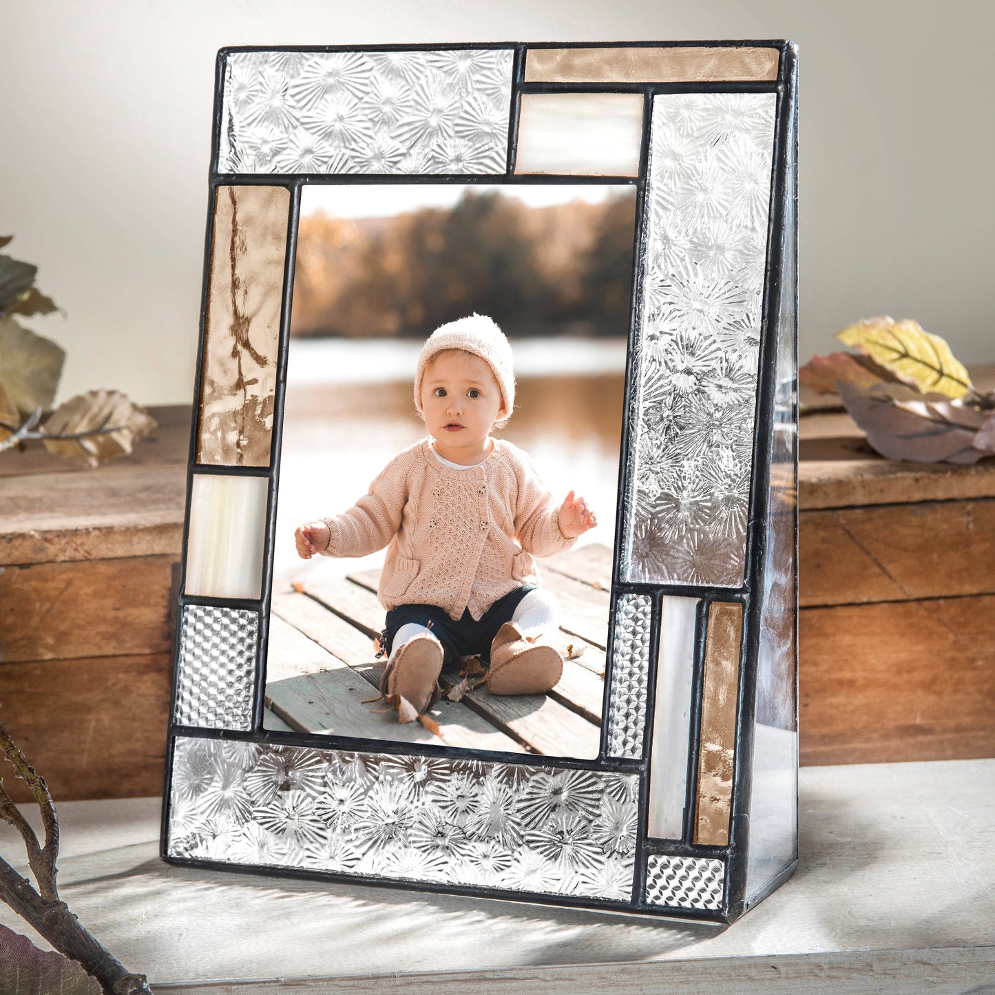 Peach & Ivory Stained Glass Picture Photo Frame