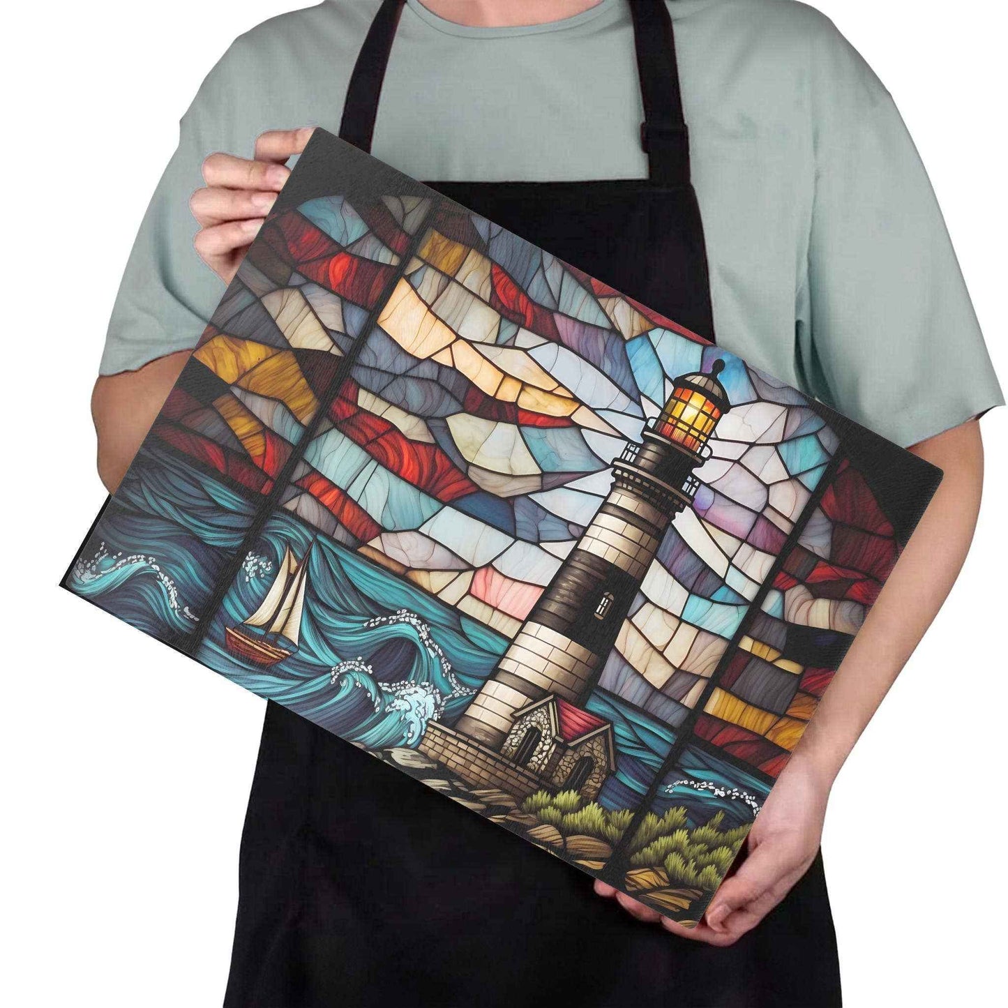 Lighthouse Tempered Glass Nautical Kitchen Cutting Board: 11x15 inch