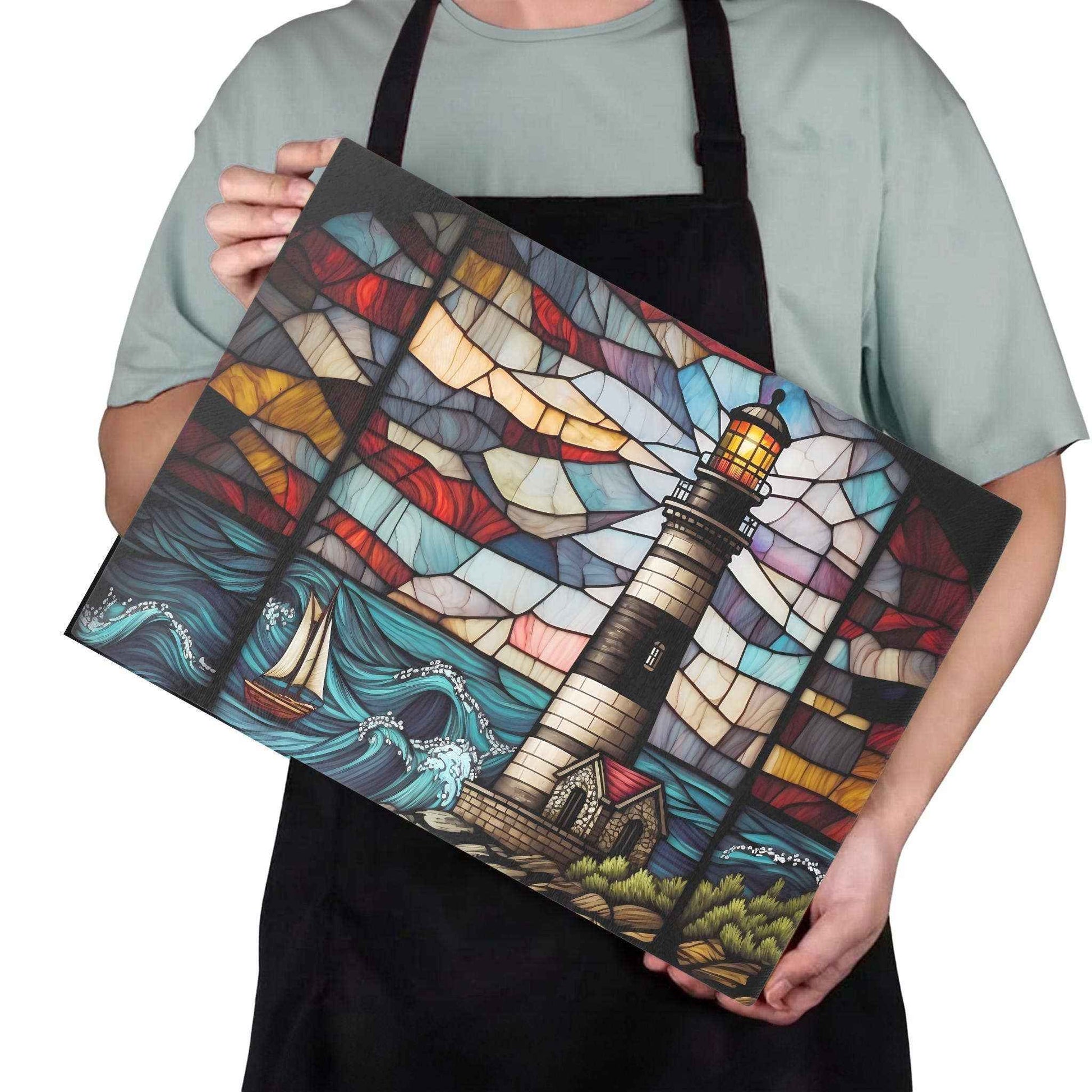 Lighthouse Tempered Glass Nautical Kitchen Cutting Board: 11x15 inch
