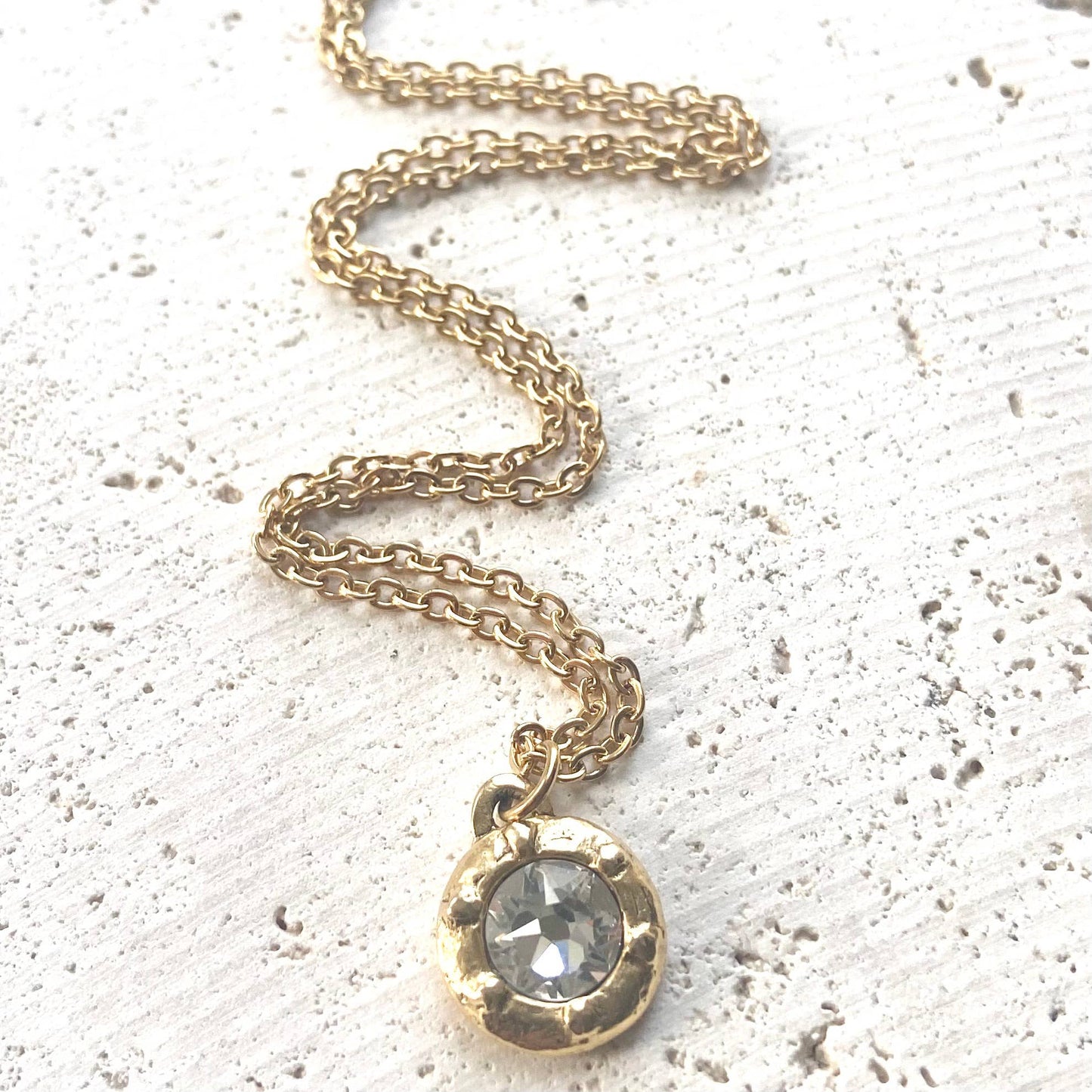 Simple hand casted crystal necklace gold layering jewerly