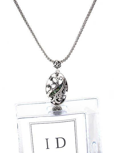Abalone Filigree Studded Oval ID Holder & Necklace