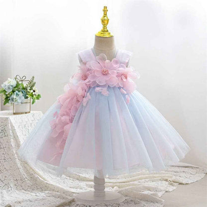 A-Line Tulle Flower Girl Dress with Square Neck and Floral Embellishments: Light Pink / 5-6 Years (130cm)