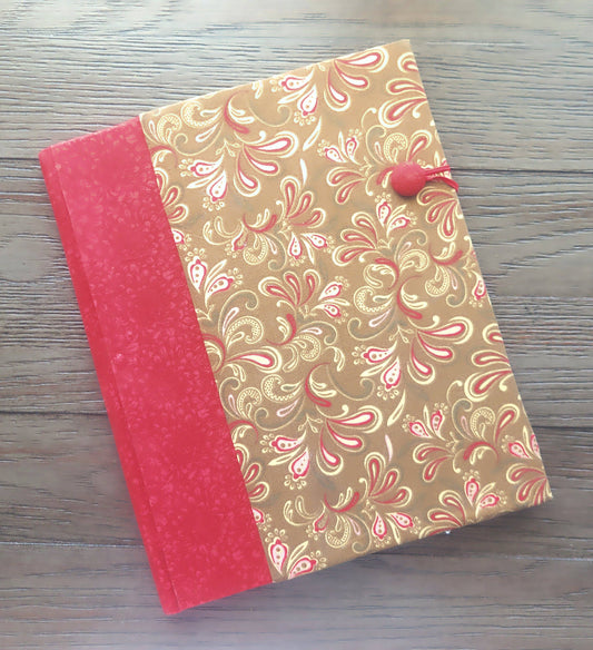 Fabric Covered Hardcover Notebook Composition Book Cover - Red & Brown Paisley
