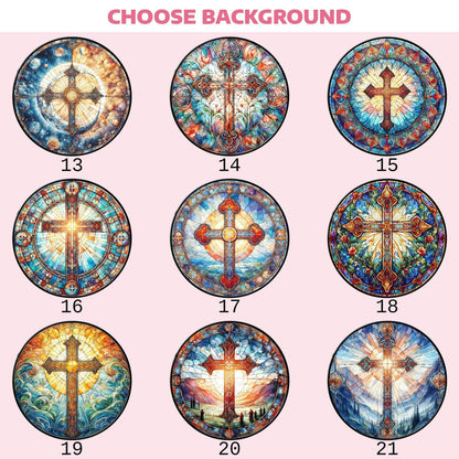 Stained Glass Cross And Wildflowers Suncatcher, Flower Cross