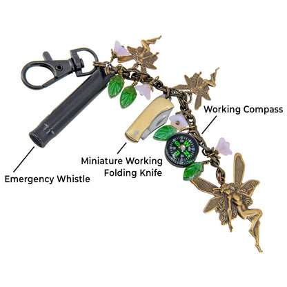 Purse Backpack Charms: Fairies Themed with Whistle and Knife