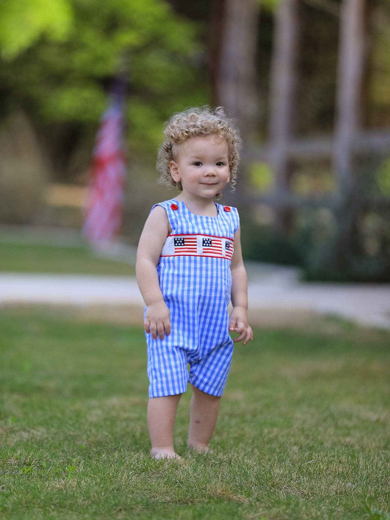 4th of july Flag Embroidery Smocking Boys Romper: 3M