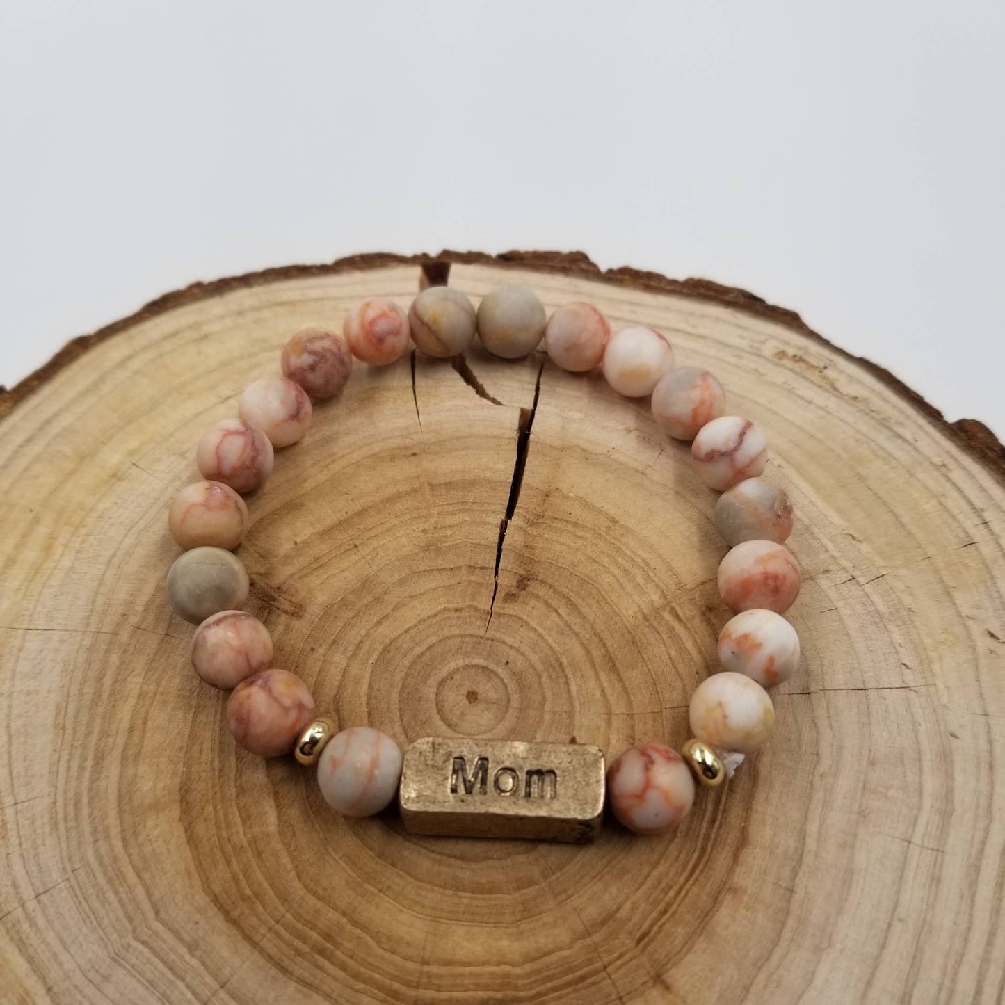 Amazon Stone Bracelet With MOM Label: Brown