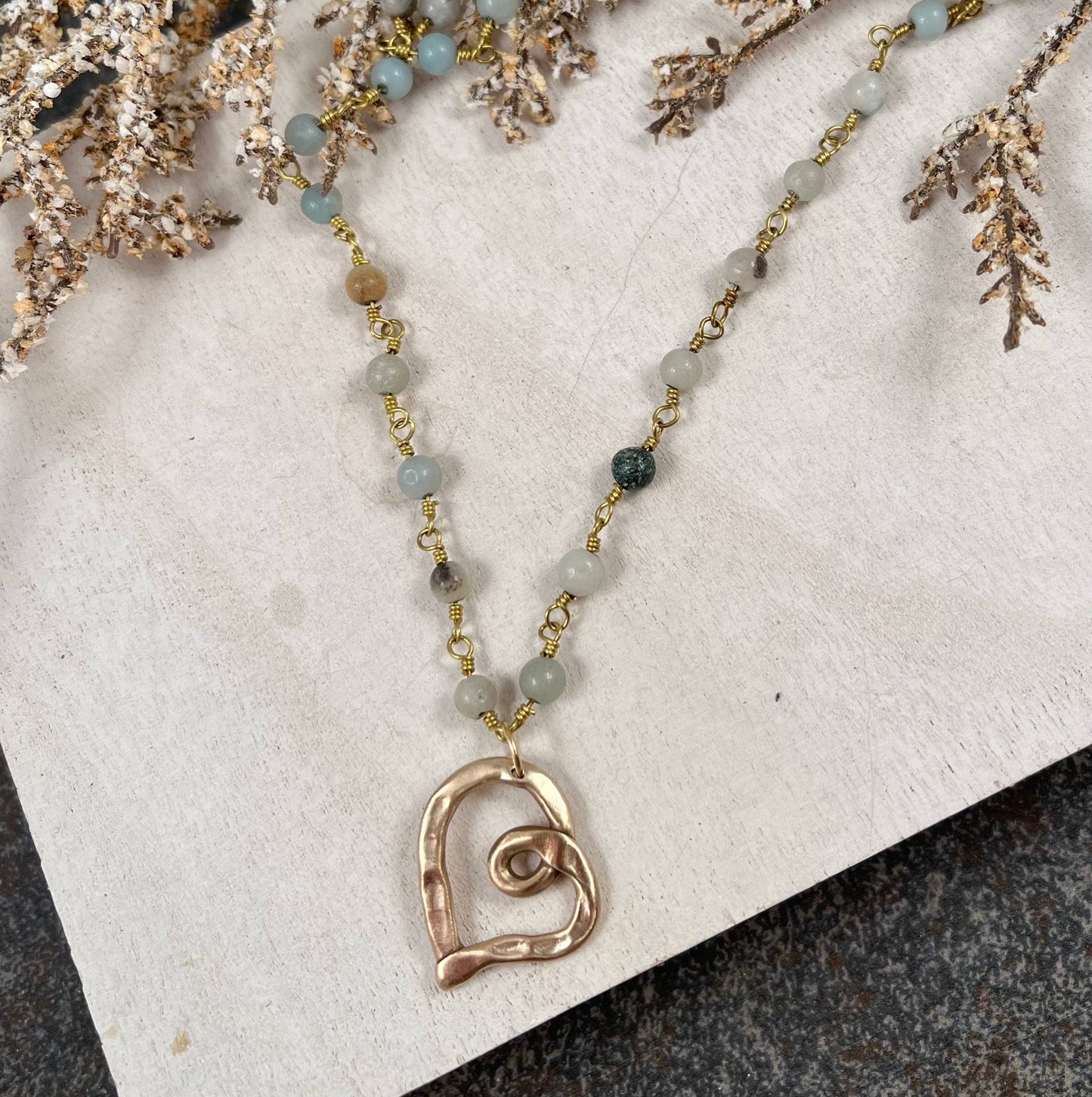 Aimee - Heart Necklace with Amazonite