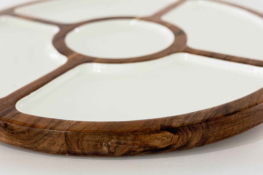 JF Wood + White Collection Mango Wood Compartment Lazy Susan
