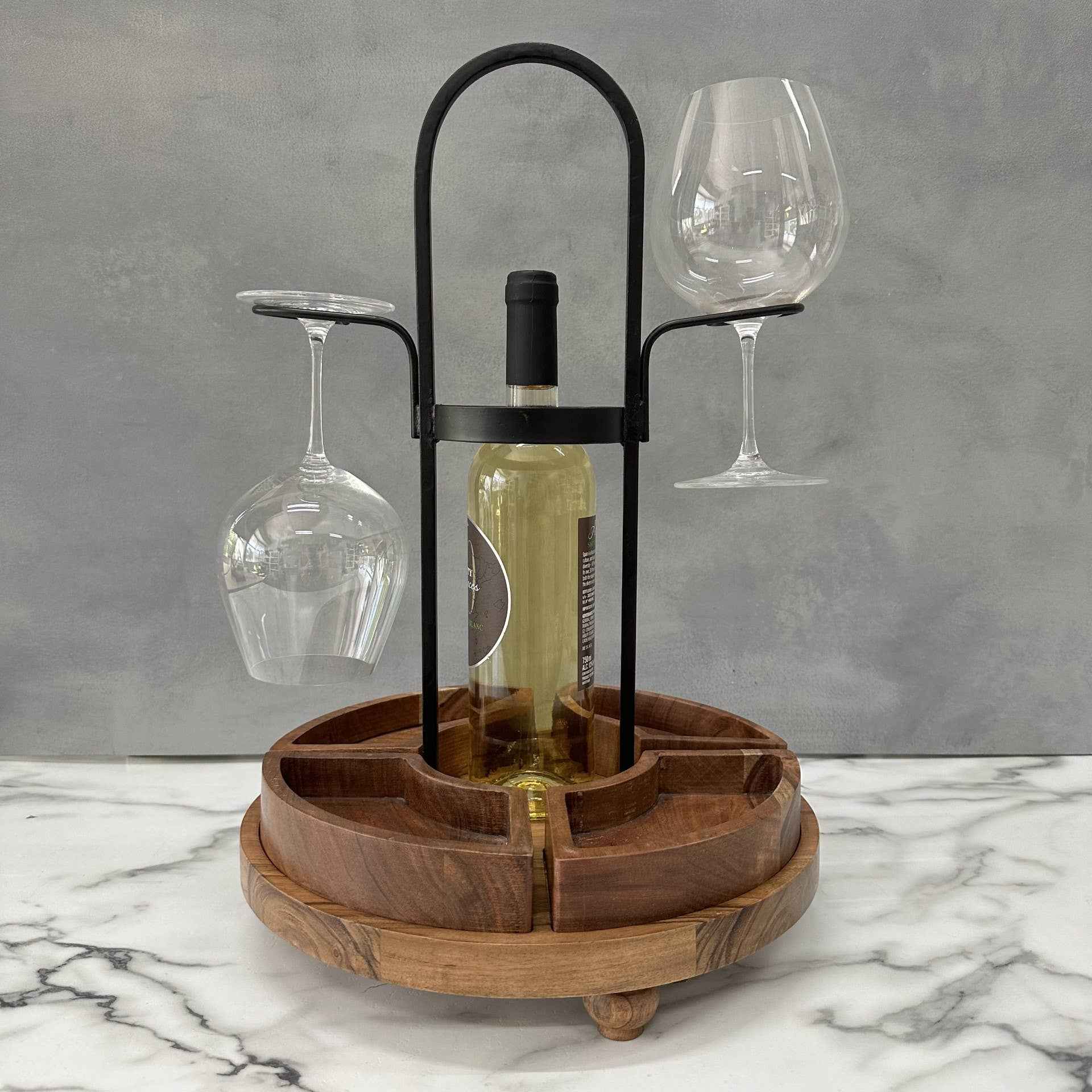 Rustic Wood/Metal Wine Bottle & Glass Server sku#71579
