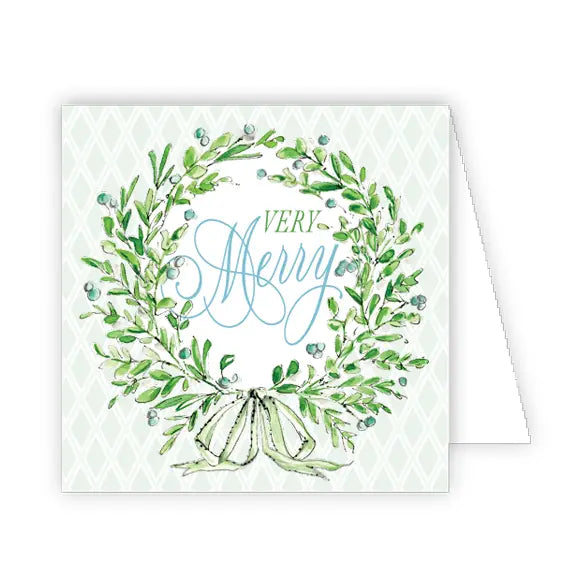 Hand Painted Blue Wreath Enclosure Card
