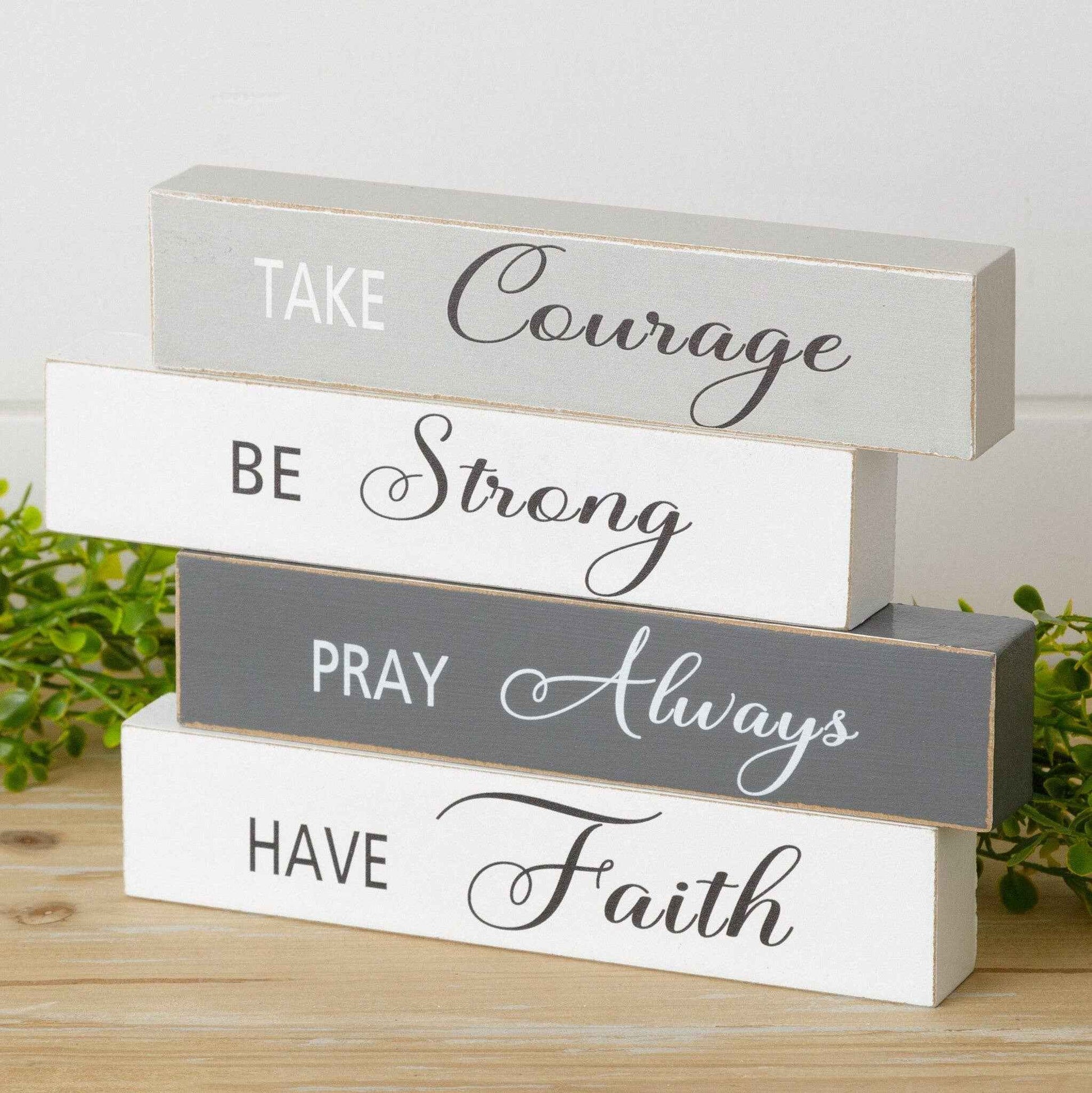 Block Signs - Faith, Courage, Strong, Pray (Pk/08 Ast)