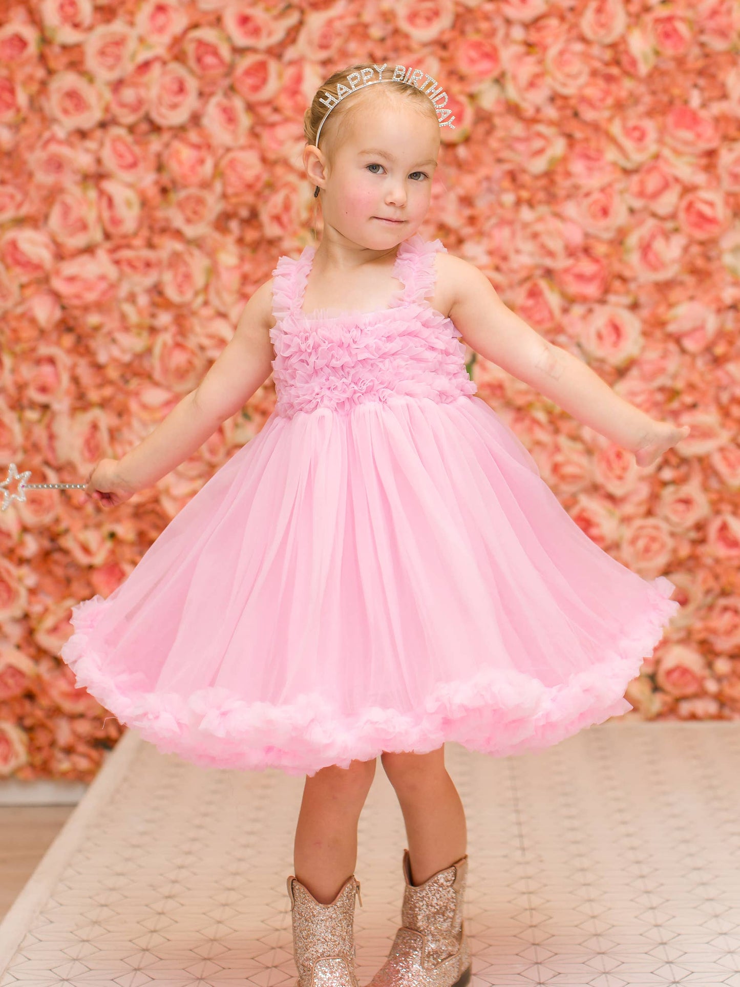 Girls Pink Tulle Empire Waist Princess Petti Dress