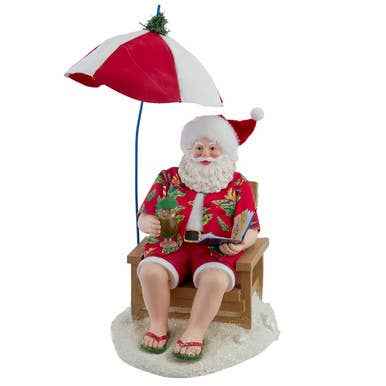 13.5" Fabriche, Beach Santa With Umbrella