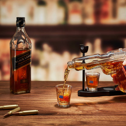 US Flag Whiskey Decanter Set - 8 Oz Gun Pistol AMERICA