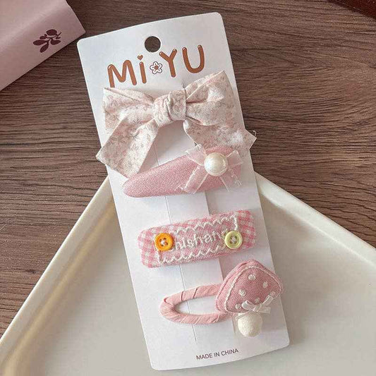 Chic Pink Fabric Bow Hair Clips for Girls: 1-Floral Bow Set
