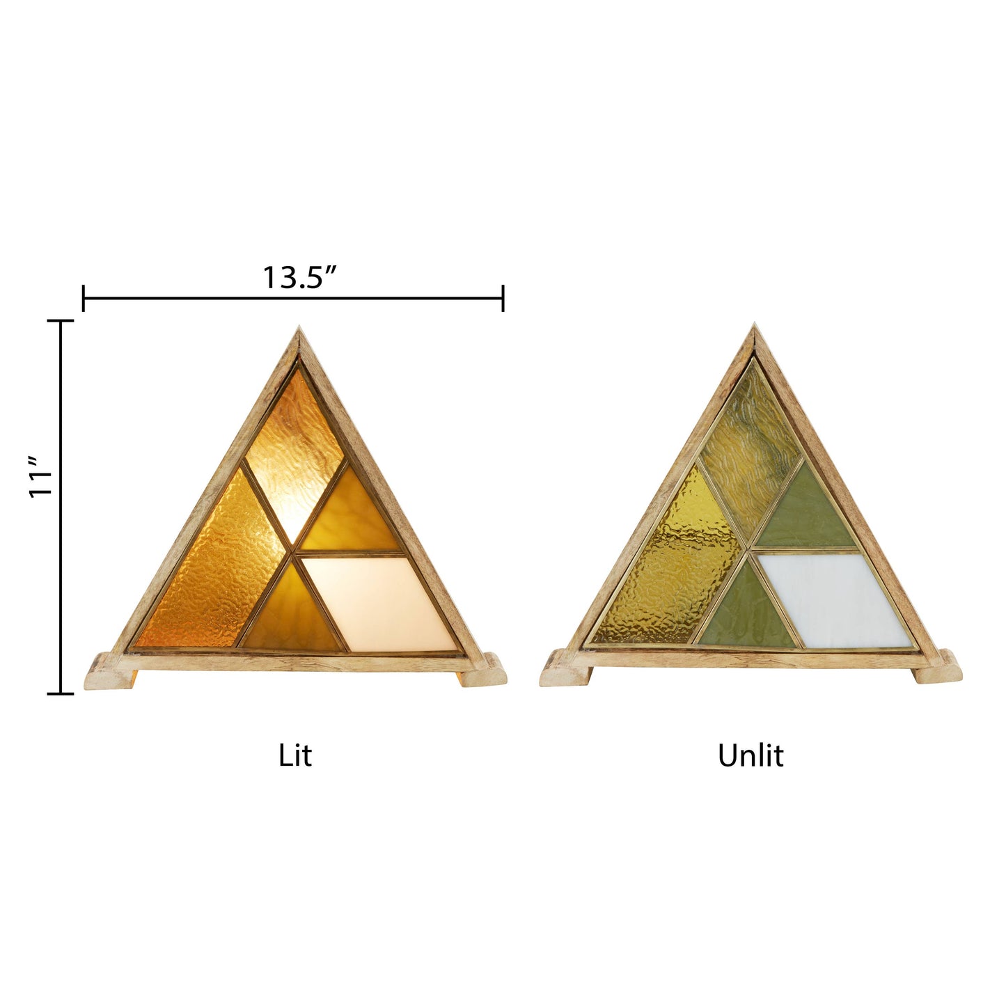 11"H Stained Glass Triangle Shade Wood Base Accent Lamp