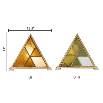 11"H Stained Glass Triangle Shade Wood Base Accent Lamp