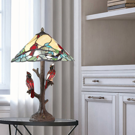23.75"H Triple-Lit Stained Glass Cardinal Table Lamp