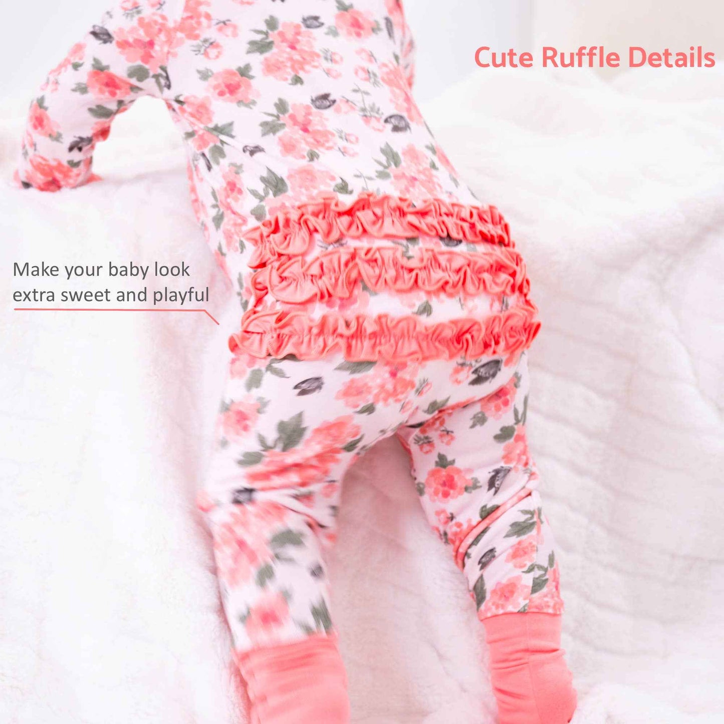 LollyBanks - Bamboo Baby Convertible Ruffle Zipper Pajamas - Peony Floral