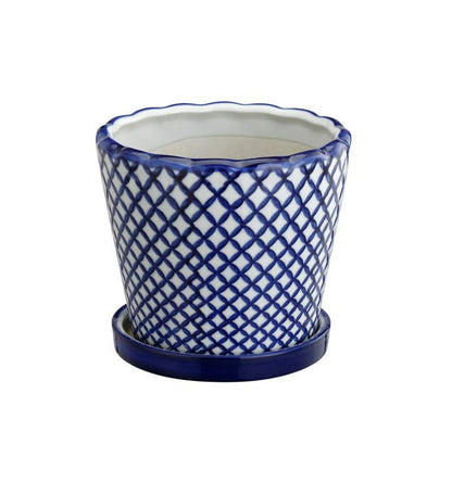 Blue & White Planters w/Saucers