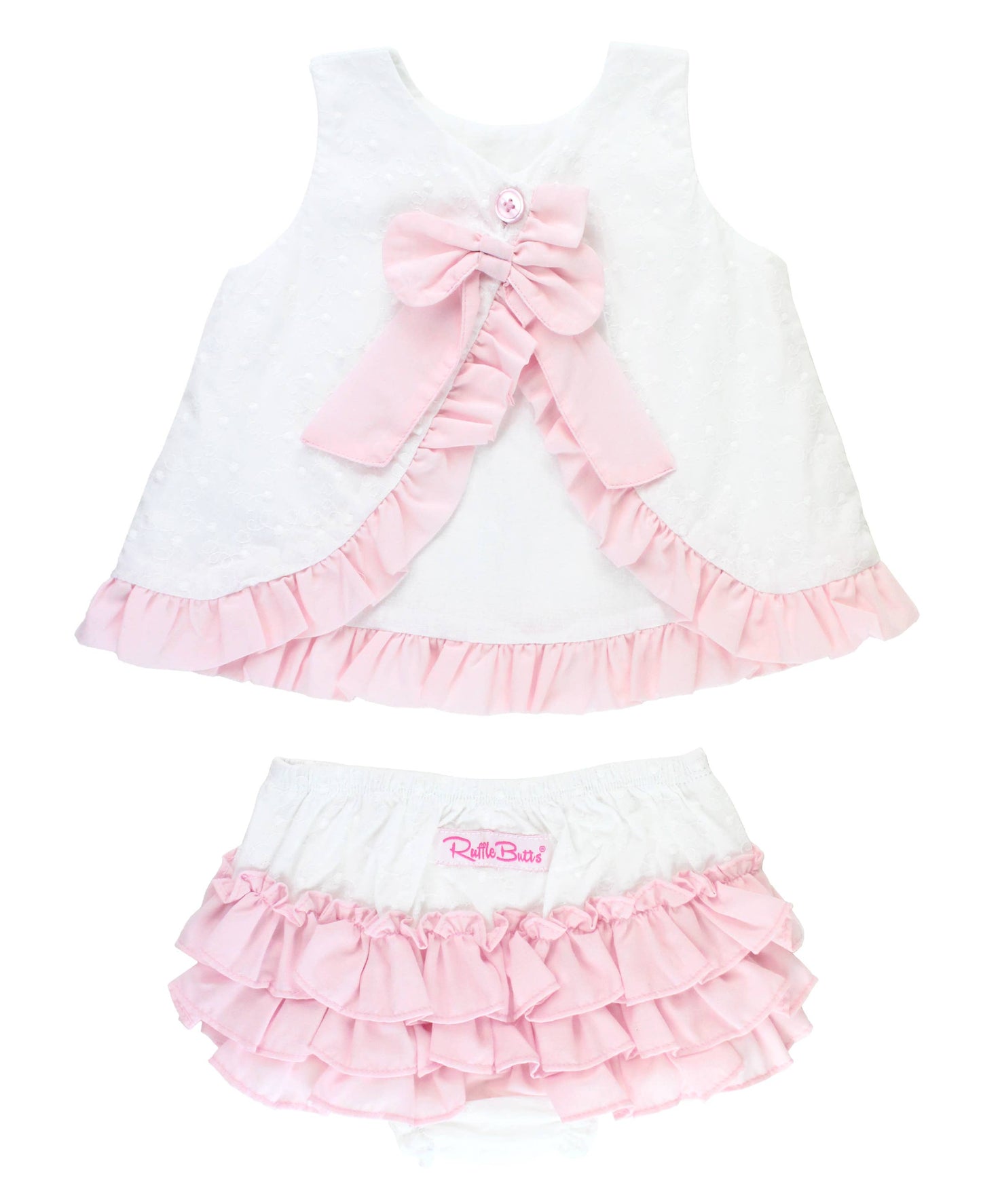 Baby Girl White & Pink Swiss Dot Swing Top & Bloomer Set