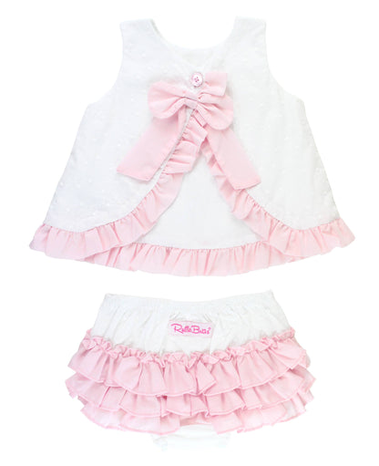 Baby Girl White & Pink Swiss Dot Swing Top & Bloomer Set