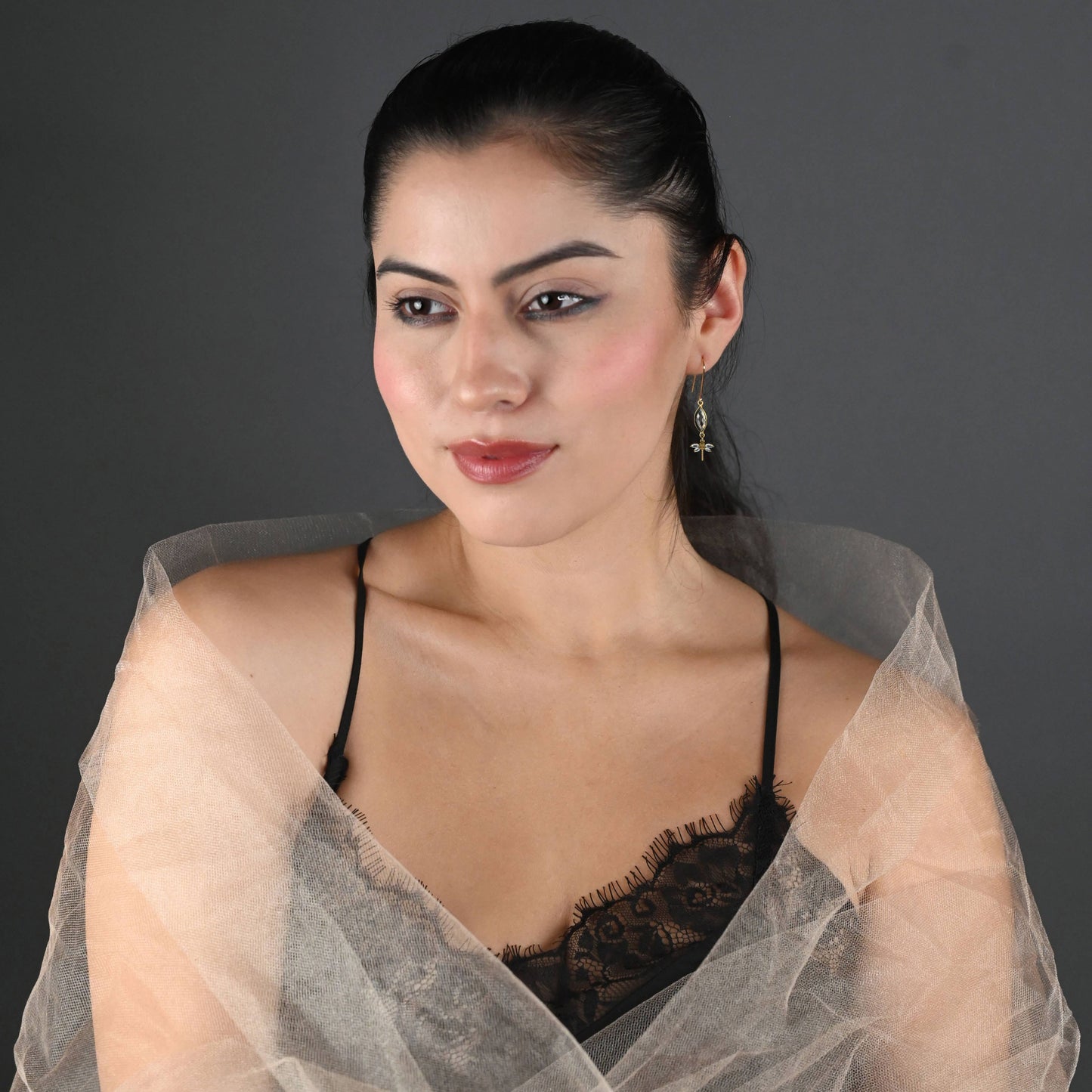 Marquise Semi Precious w/ Vintage Crystal Dragonfly Earrings