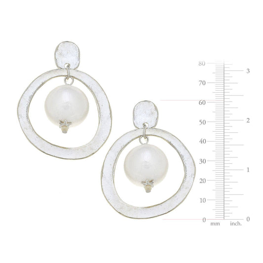 Susan Shaw - Silver Hoops with Cotton Pearl Earrings