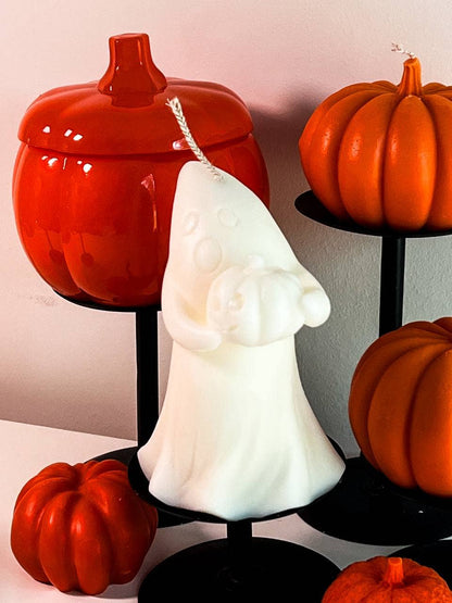 Halloween Ghost with Pumpkin Candle 5.5x4in