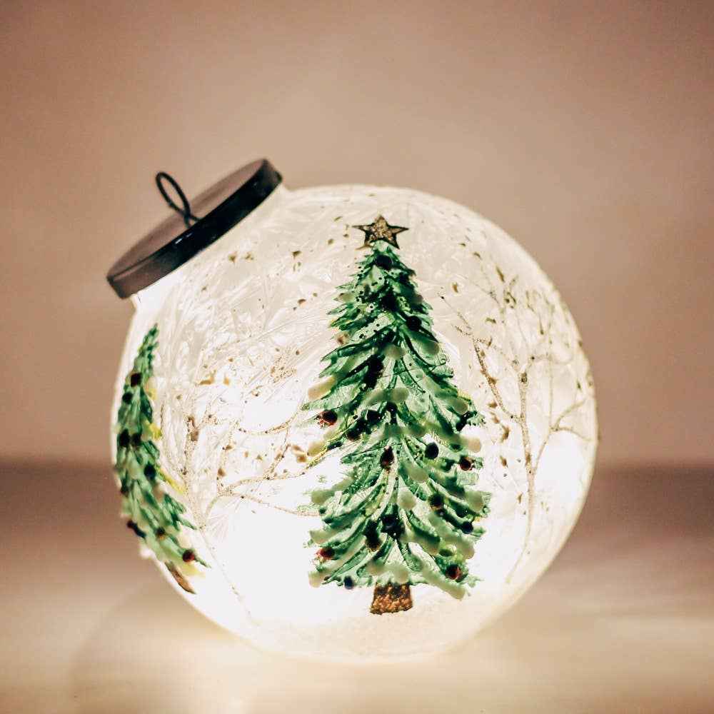 Christmas Trees Ornament Crackle Glass LED Holiday Lights