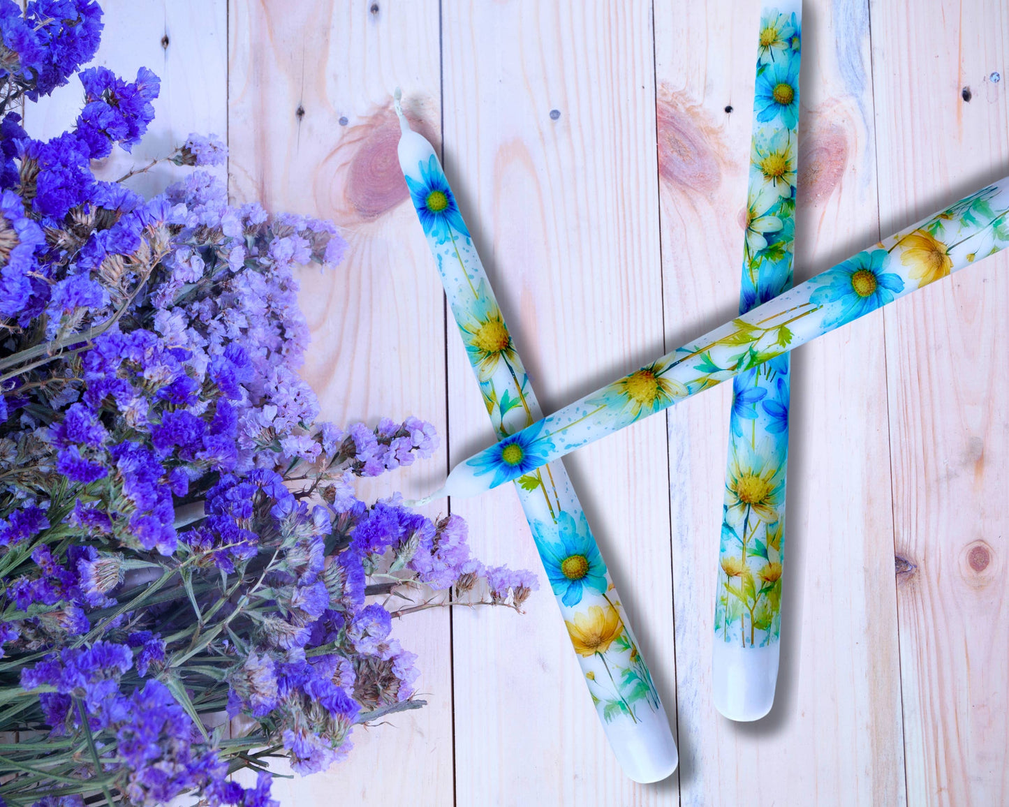 Blue Daisy Taper Candle Home Decor and Gift