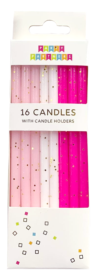 Juego de 16 velas con purpurina dorada y tonos rosados