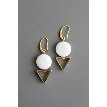 Geometric white agate hoop earrings