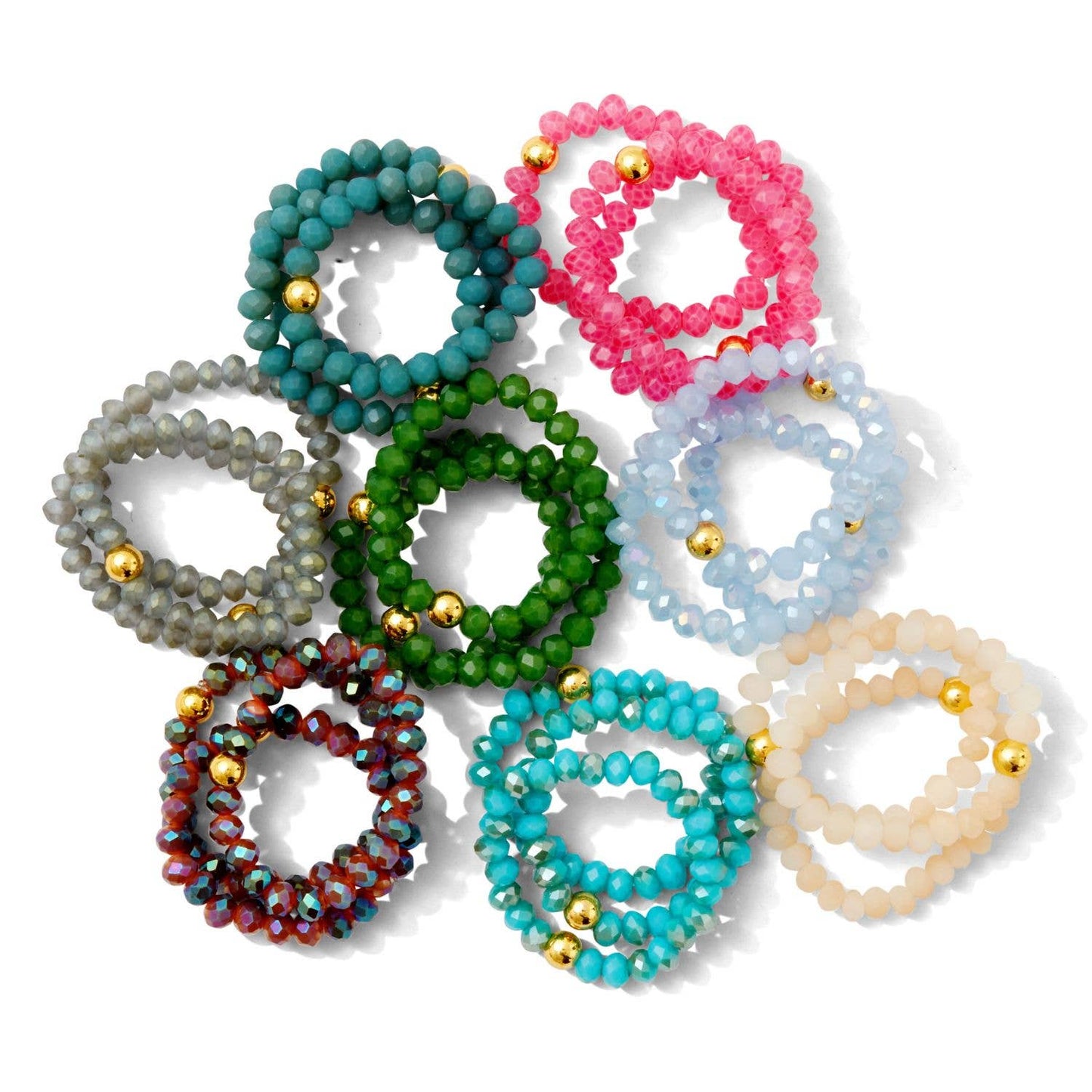 Iris espléndido - Juego de 24 anillos de cristal elásticos