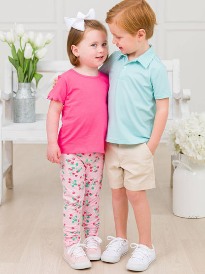 Baby Girls Sweet As Strawberries Ruched Bow Leggings