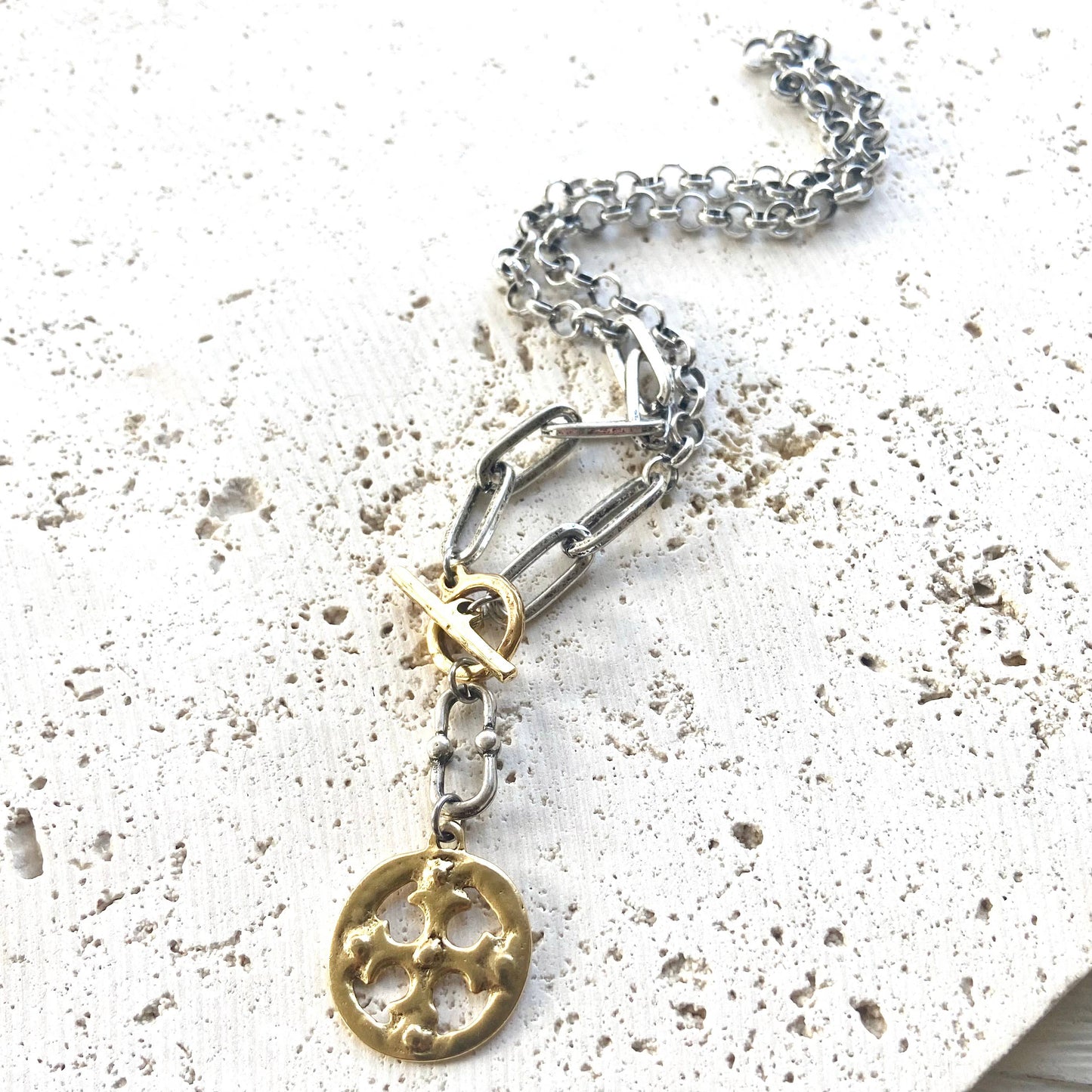 Mixed metal cross necklace no crystals