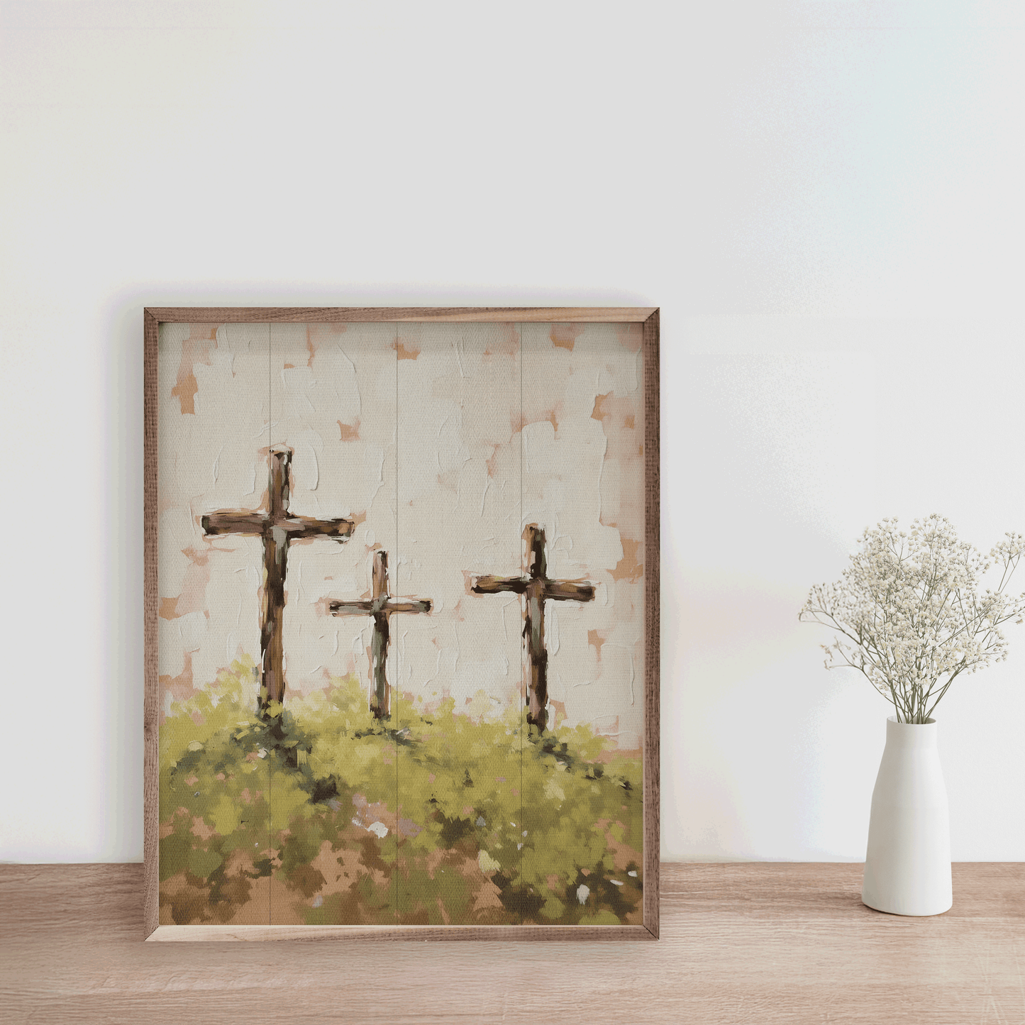 Three Crosses On Hill Grass