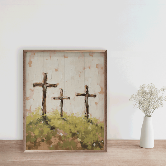 Three Crosses On Hill Grass